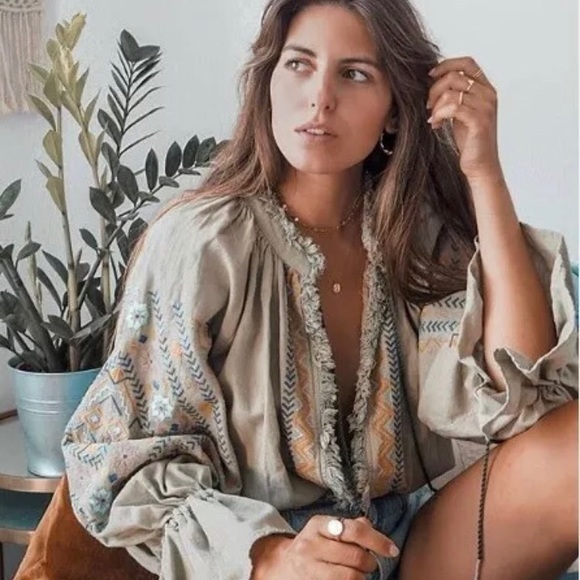 Zara Jackets & Blazers - NWT ZARA WASHED GREEN EMBROIDERED JACKET WITH POMS